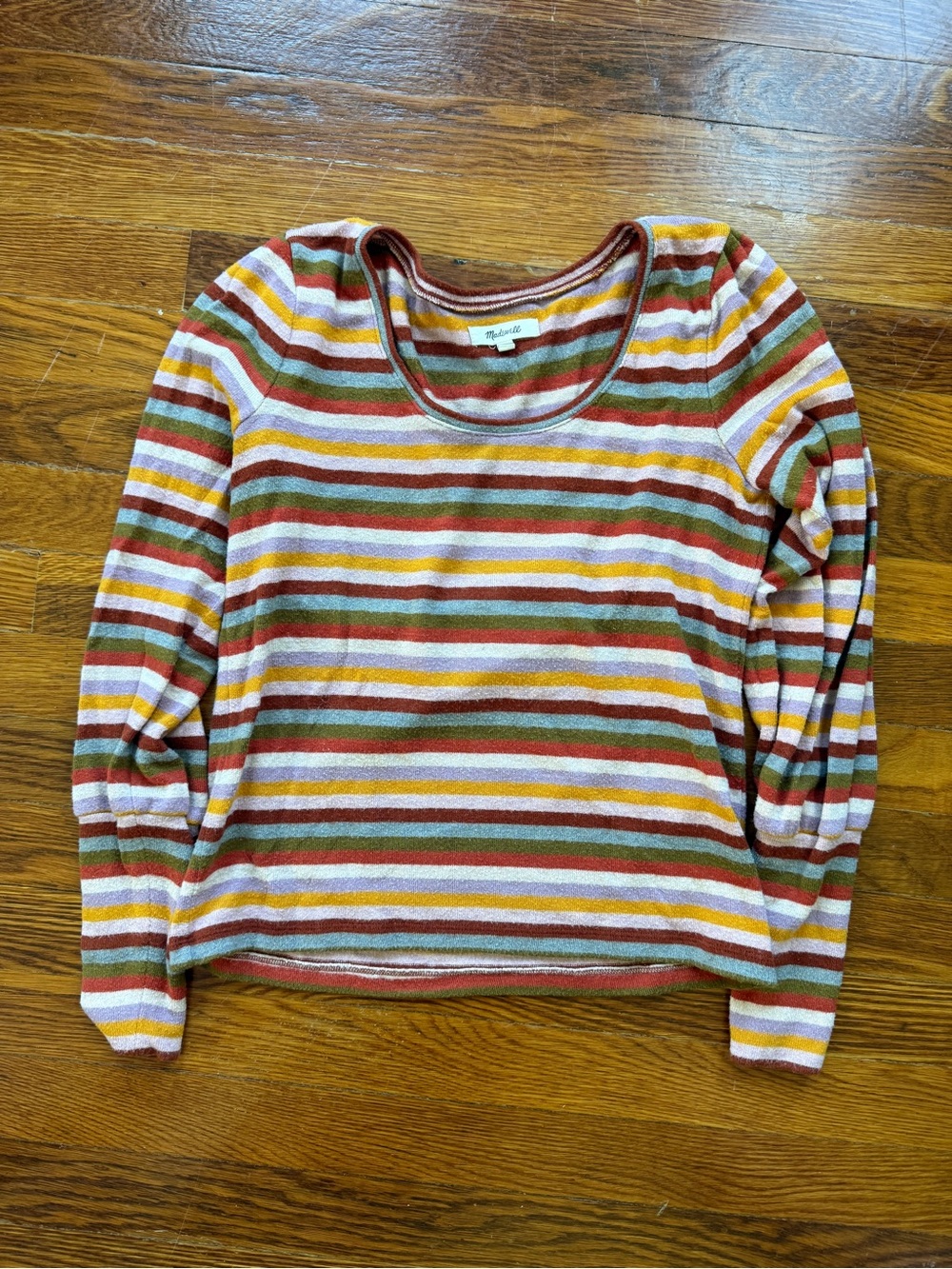 Madewell Striped Long Sleeve Scoop Neck Top in Pink, Red, Olive, Cream